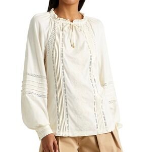 Lauren Ralph Lauren Long‎ Sleeve Embroidered Tie-Neck Top
